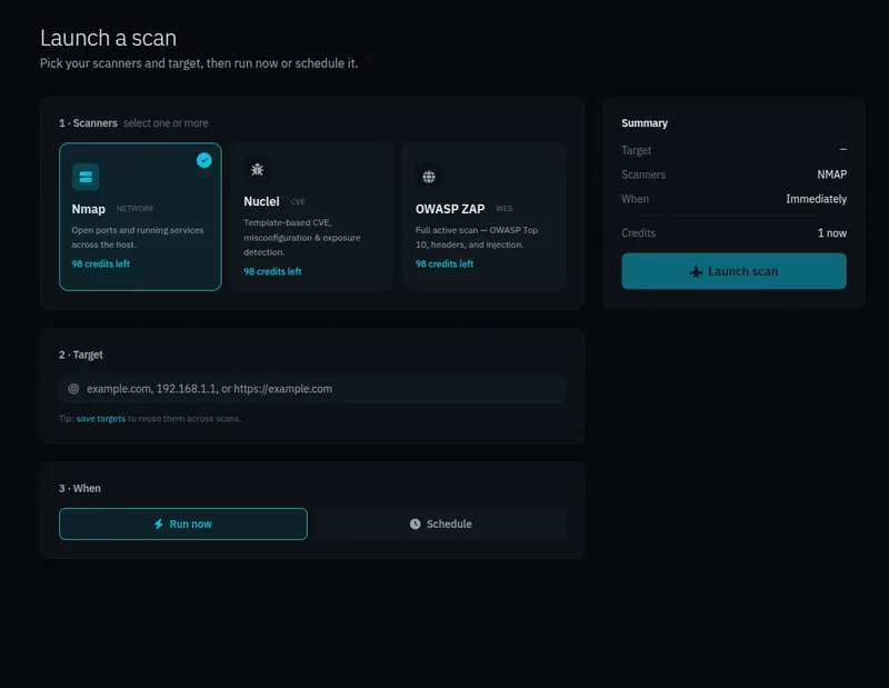 VulnScanners — configuring a new scan